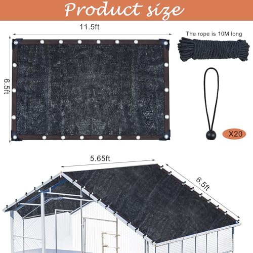 11.5×6.6 FT Chicken Run Pen Shade Cover, 90% UV‑Block Sun Shade Cloth | High Density Black Shade Netting Mesh with 20Pcs Ball Bungee Cords for Outdoor Garden Patio Yard Poultry Coop Chicken Run Pen
