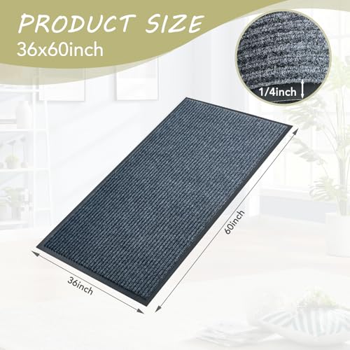 Front Door Mat, 3'x5'Indoor Outdoor Welcome Commercial Floor Mats | Heavy Duty Durable Inside Outside Entrance, Waterproof All-Season, All-Weather Non Slip Backing Doormat for Entryway, Grey - size: 36"x60"