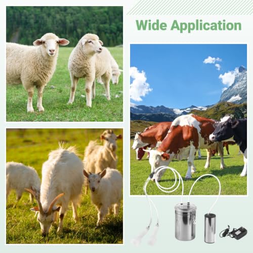 Electric Goat Milking Machine, 67 oz Stainless Steel Goat and Cows Milking Machine,Milking Bucket with Electric Vacuum Pump, Dual Teat Cups, Plug Switch and Hoses for Goats Sheep Cows