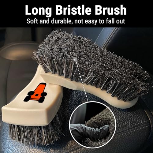 YeewayVeh Leather Cleaning Brush, Long Bristle Horse Hair with Sticker | Soft Car Detailing for Interior Leather Seat & Home Furniture, Scratch-Free & Non-Lint