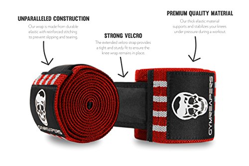 Gymreapers Knee Wraps for Squats and Powerlifting 72 Inch Compression Wraps with Strap for Men & Women Weightlifting Support - color: Red/White