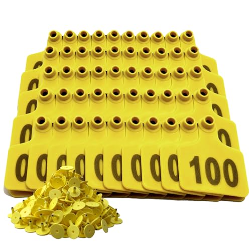 100 Pack Cattle Ear Tags Numbered 001-100 Livestock Tagging Kit, Plastic Identification Tags for Cows, Calves, Sheep, Goats, Hogs, Complete Set with Tagger Tool