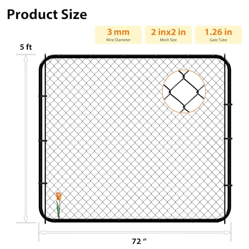 Adjustable Chain Link Fence Gate Kit,Rust-Resistant PVC Coated Garden Gate for Outside,Durable Outdoor Gate for Garden Fence, Pathways, Yards, and Driveways, 26"-72" Wide x 5' High - size: 5ft High
