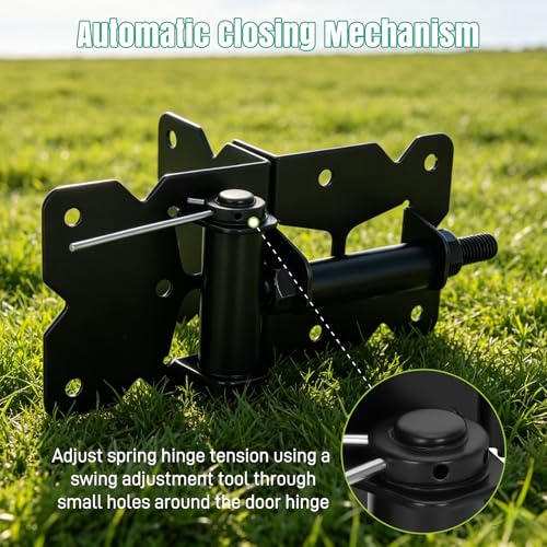Stainless Steel Self Closing Gate Hinge and Latch Hardware Kit, Heavy Duty Self Locking Gate Hardware for Wood/Vinyl Fence Gate, 4-Pack Kit and 2-Automatic Latch