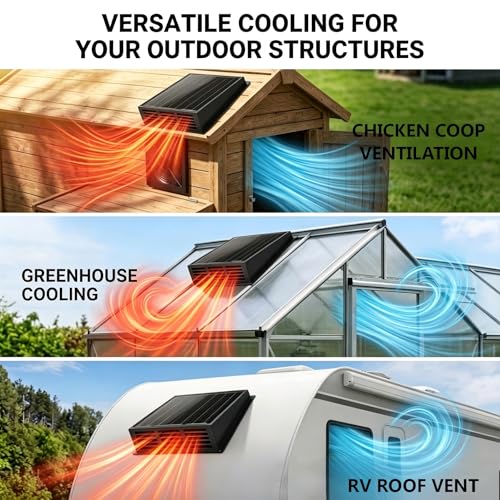 25W Solar Powered Exhaust Fan, 430 CFM High Airflow Attic Fan with 12V Monocrystalline Panel, Weatherproof Ventilation Kit for Chicken Coop, Greenhouse, Shed, Garage and RV, Easy Install - color: Balck