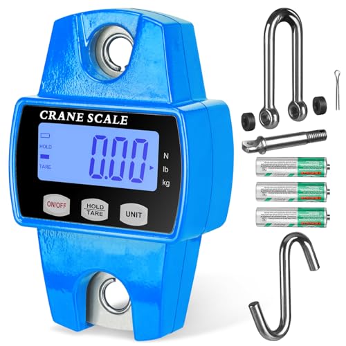 660lb Digital Hanging Scale with Cast Aluminum Case, Handheld 300Kg Mini Crane Scale with Hooks for Farm Hunting Fishing Outdoor (Blue) | 300KG Heavy Capacity, High Accuracy Weighing, kg/lb/N Unit Conversion, Suitable for Fishing, Farm, Hunting - color: B