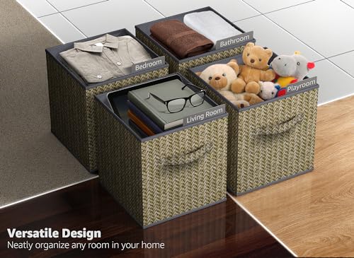Sorbus 11 x 11 Storage Cubes, Foldable Fabric Bins (4 Pack) | Toy bin with carry handles and collapsible design keeps books, clothes and playroom essentials sorted in cubbies and closets. - color: Woven Gray