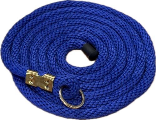 Heavy Duty Horse Lead Rope, 5/8-Inch Thick Nylon with Brass Ring - Soft Training Lead Rope for Horses with D-Ring - Heat-Sealed End for Extra Strength - Snap Link NOT Included - 10-Foot (Royal Blue) - color: Royal Blue