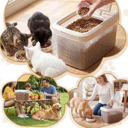 2 Pack 11 Lbs Airtight Dog Food Storage Container with Scoops | 2 Measuring Cups, Flip Lids, Clear Bins with Markings, Preserve Freshness, Pet Dog Cat Rice Grain Treat Storage - size: 11 Lbs