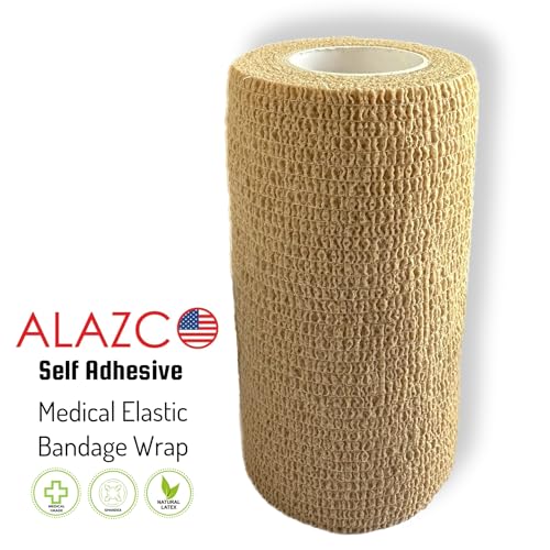 4" x 5 yrd Beige Self Adhesive Flexible Bandage Wrap Stretch Roll Tape Wrist Ankle Hand Leg Medical Grade Sports Compression Lymphedema Individually Wrapped Sprains Support First Aid Pets Cat Dog