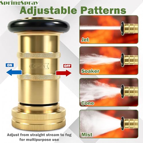1-1/2" NH/NST Brass Fire Hose Nozzle | Heavy Duty Adjustable Spray Jet Fog Nozzle, Constant Flow Industrial Firefighter Nozzle, 85 GPM, 100 PSI - size: 1-1/2"NH/NST