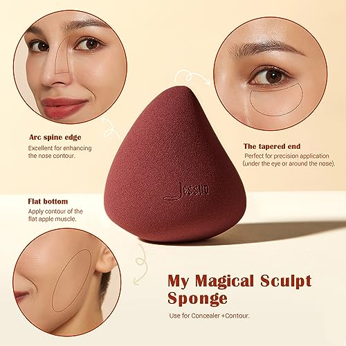 Jessup 3 Makeup Sponge Set, Soft Reusable Foundation Blending Sponge SP013 | Latex-Free, Minimal Product Waste, Seamless Foundation Coverage, Flat Edge for Concealer, Contour, Powder and Natural Makeup - color: A.3-pcs Set