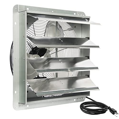 KEN BROWN 18 Inch Exhaust Fan with Power Cord, Automatic Shutter, 2600CFM, Aluminum Cooling Ventilation Fan, High Speed Wall Mounted Attic Fan for Garage, Greenhouse, Shop, Shed - size: 18 Inch