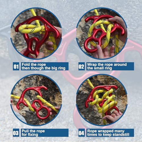 50KN Rescue Figure, 8 Descender Large Bent-Ear Belaying and Rappelling Gear Belay Device Climbing for Rock Climbing Peak Rescue 7075 Aluminum Alloy - color: Red - 2 Pcs
