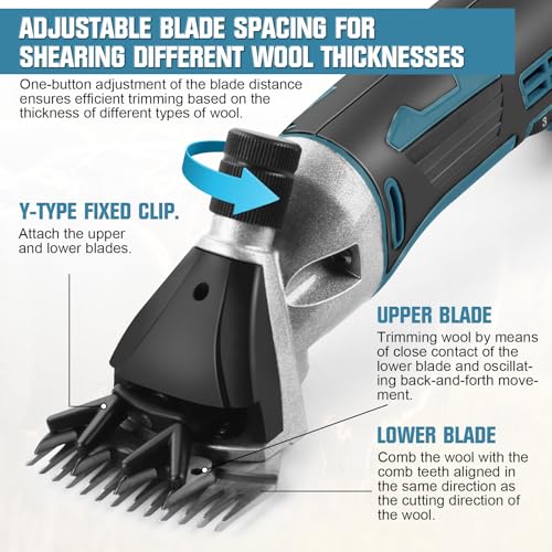 Cordless Sheep Shears 500W, 2Pcs Rechargeable Batteries, 6 Speeds, 2400RPM | Professional Sheep Clippers Heavy Duty Animal Grooming Clipper Compatible with Makita 18V Battery for Sheep, Goat, Alpacas - size: Cordless Sheep Shears with 2 Battery