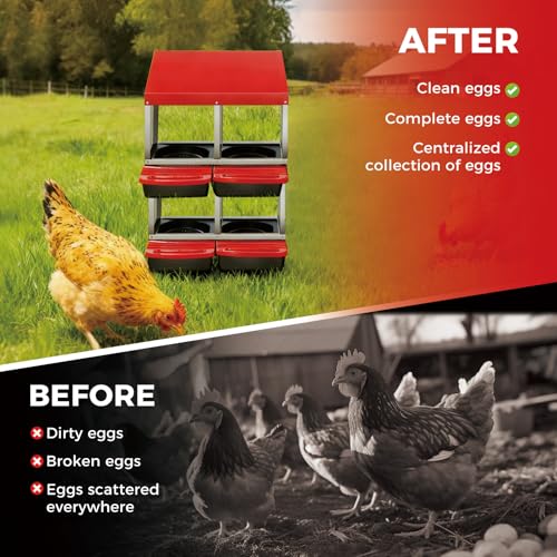 Chicken Nesting Box, 4 Compartment Roll Away Design for High-Volume Egg Collection and Easy Wall Mounting with Metal Legs