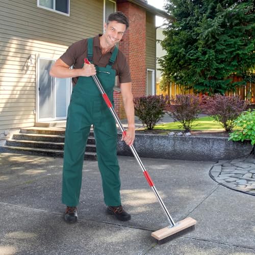 Mitclear Heavy Duty Wire Broom with Telescopic Handle(57IN), Stiff Metal Bristle Brush for Removing Weed Moss, Outdoor Floor Scrub Brush for Patio, Deck, Garden, Concrete, Garage