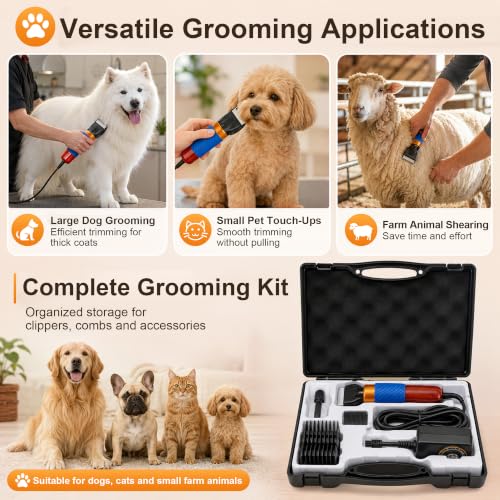 Dog Clippers for Grooming Thick Hair, 200W Sheep Shears, Pet Clipper Kit | Corded Dog Hair Trimmer with Spare Blade, Stepless 2000-6600 RPM, 10ft Cable, Low Noise, for Dogs, Sheep, Goats and Alpacas - size: 10 feet