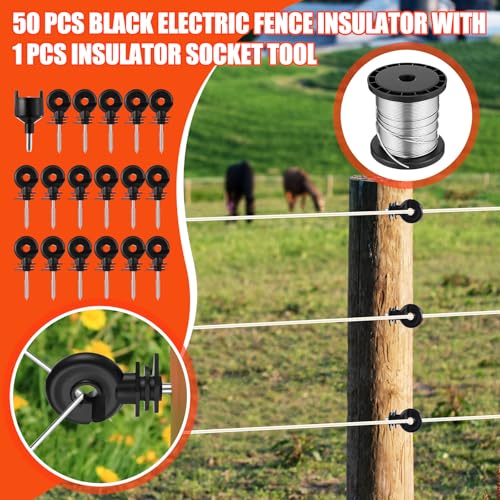 MorningRo 2.5j Electric Fence Charger with Digital Display & Alarm, Ac Dc 2 in 1 Power, 12v Input 8kv/12kv Output, 50 Black Electric Fence Insulator, 1 Socket Tool, 250ft Aluminum Wire Animal Control
