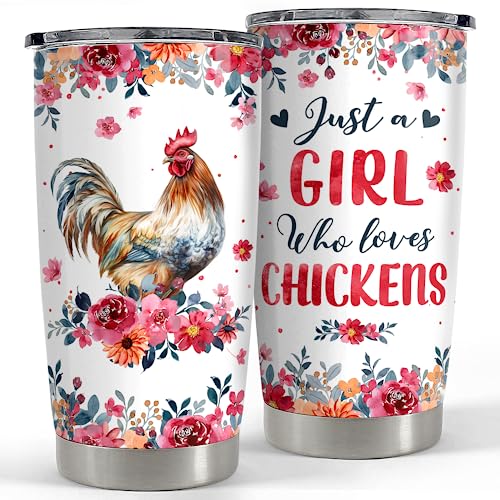 SANDJEST Chicken Tumbler - 20oz Stainless Steel Insulated Coffee Travel Mug Cup Gifts for Women, Girls & Teens for Birthday & Christmas - color: Chicken