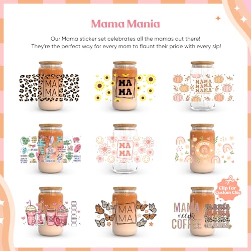 Kaciola 10 Sheets UV DTF Cup Wraps for 16 oz- Mama Theme UV DTF Stickers, 1 Sheet Mysterious Pattern Transfer, Rub on Transfers Stickers for 16 oz Libbey Glasses Crafting - style: Mama