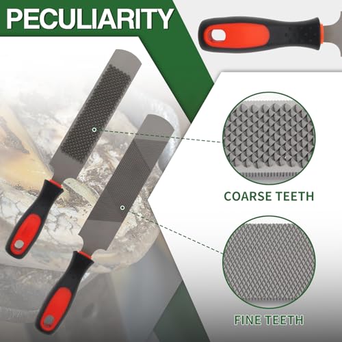 12 Inch Hoof Rasp & Farrier File with Ergonomic Non-Slip Rubber Handle | Heavy Duty Carbon Steel File Dual Sided Coarse & Fine Teeth Hoof Trimming Care Tool with Hanging Hole for Horses Cows Goats