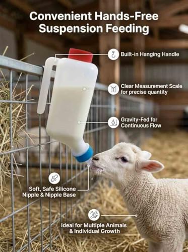 Lamb Feeding Bottle 27 Oz (800ml), Hanging Goat Feeder with Measurement Scale and Soft Nipple,Thickened Nursing Bottle for Lambs, Piglets,Fawns Small Livestock,Replaceable Nipple Included
