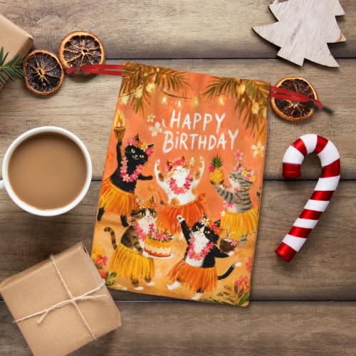 KzgtY Cat Birthday Party 2PCS Gift Bags with Drawstring, 16 x 12 Inch Reusable Present Sacks for Christmas,Brithday, Holidays,Parties & Gift Packaging - color: Cat Birthday Party
