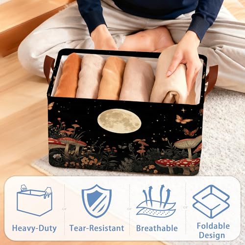 Mushroom Moon Storage Baskets,Butterfly Plants Foldable Organizer Bin with Handles for Home Living Room Bedroom Closet Box 17x11.5x10Inch - color: Mushroom Moon Butterfly Plants