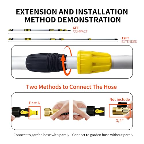 Car Wash Brush with Long Handle, 20FT Reach Telescopic Flow-Thru Car Washing Brushes, 11.8" Soft Bristle Cleaning Brush with On/Off Switch for Auto Cars, Trucks, RV, Truck, Boat, Wall, Solar Panels