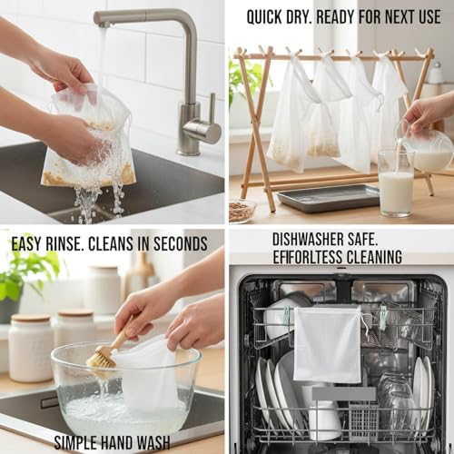 Nut Milk Bag, Food Straining Bag, Nylon, 7.9 x 11.8", 4 Pack | Cheese Cloth Bag, Straining Fruit Juice, Tofu, Almond