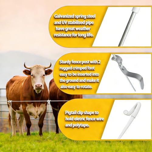 10 Pack 39 Inches White Heavy Duty Step in Fence Post Pig Tail Electric Fencing Post Temporary Metal Fence Stakes for Garden Electric Fencing and Yard Protection - color: White