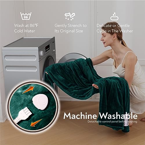 Wapaneus Foot Pocket Heated Blanket Electric Throw with 10 Heating Levels and 4 Timer Settings 4 Hours Auto Shut Off, Flannel Fast-Heating Heated Throw 50" x 60", Machine Washable, Vintage Green - color: Vintage Green, size: 50*60in