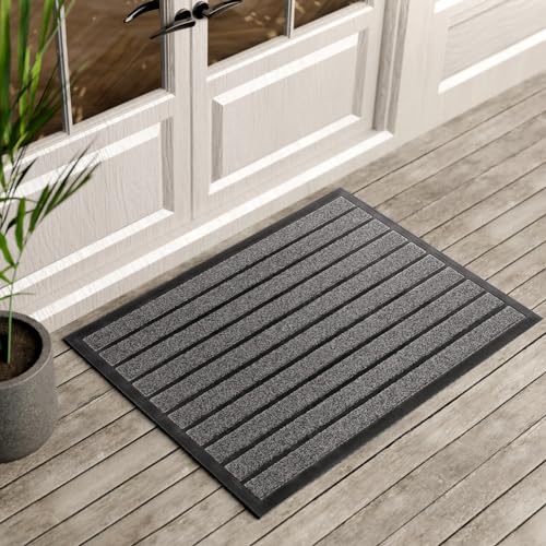 ubdyo Extra Durable Door Mat Outside Entrance (36" x 24", Bright Grey) | Dirt Trapping, Non-Slip Backing, Indoor or Outdoor Use, Welcome Mat, Low Profile, Natural Rubber, Stain Fade Resistant - color: Bright Grey, size: 36" x 24" (Rectangular)