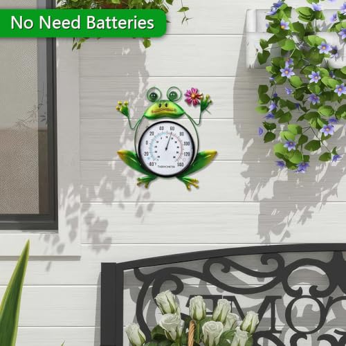 Indoor Outdoor Thermometer, Frog Wall-Mounted Thermometer | No Batteries Required, Decorative for Patio, Living Room, Garden Greenhouse, Wine Cellar - style: Frog-Shape
