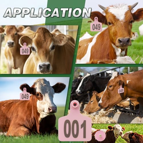 100PCS Cattle Ear Tags Numbered 001-100,Plastic Livestock Ear Tags with Animal Identification Tags for Cattle Cows Hogs Pigs Sheep Goats (Pink) - color: PINK