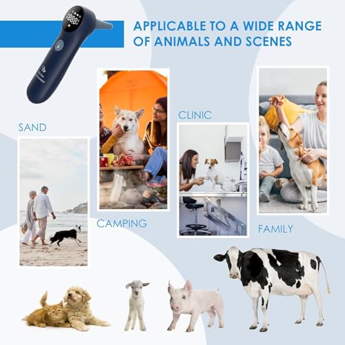 Pet Ear Thermometer for Dogs, Cats, and Livestock, Long Probe Designed, ℃/ ℉ Convert and Sound Switch Dedicated Button, 1 Second Measurement, 20 pcs Pet Swabs Included(Blue) - color: Blue