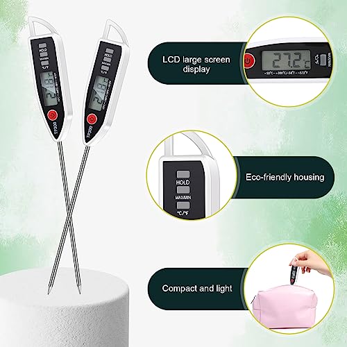 6 Set Digital Food Thermometer Long Probe Instant,White | Waterproof for Water Liquid Candle, Instant Temperature Read for Kitchen BBQ Grill Candy Meat, Foldable Probe Thermometer - color: White