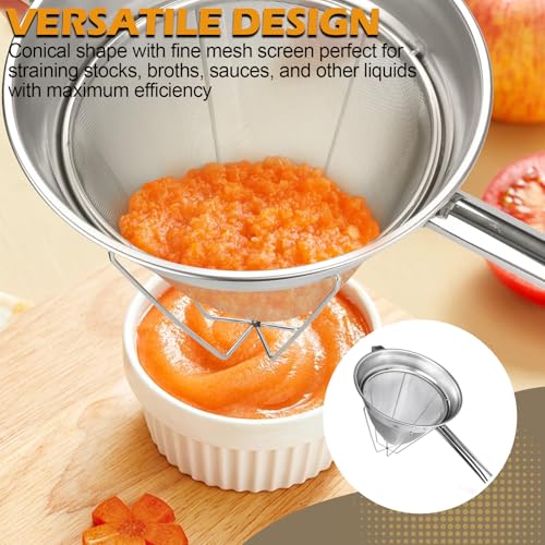 10" Chinois Strainer,18/8 Stainless Steel Conical Fine Mesh Bouillon Sieve | Heavy Duty China Cap Strainers with Stand for Sauces Soups Broth Purees Jam