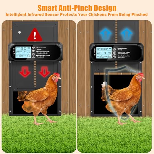 Automatic Chicken Coop Door Solar Powered, LCD Screen Electric Chicken Door | with Timer & Light Sensor, Aluminum Rechargeable Auto Chicken Door Opener with Remote Control & 4 Modes - color: Black