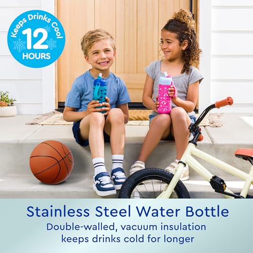 Bentgo Kids Stainless Steel Water Bottle, Leak-Proof, 14 oz, Bite & Sip | Vacuum Insulated, 18/8 Stainless Steel, 12-Hour Cold, Dishwasher Safe, BPA-Free (Sharks) - color: Sharks