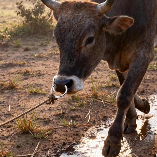 Bull Nose Rings Stainless Steel Cattle Nose Rings for Bulls and Cows Farm Animal Tool for Livestock Management and Animal Care (L) - size: L