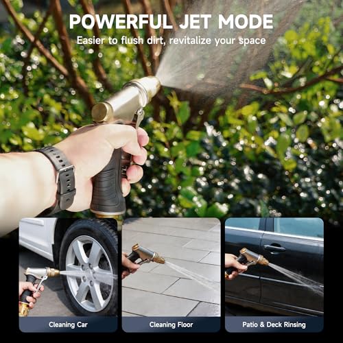 LAWN SOCIAL Metal Garden Hose Nozzle, High Pressure | Metal High Pressure Hose Sprayer, Adjustable Flow, Heavy Duty Leak-Proof, Rustproof for Car Wash, Plants & Patio - color: Golden
