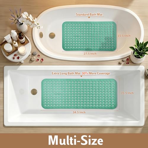 Yimobra Bathtub Mat Non Slip, Super Strong Suction Cups, 27.5"X15.5" Long Shower Mat with Drain Holes, Machine Washable Fast Draining Bath Mats, Bathroom Essentials,MARRS Green - color: Marrs Green, size: 27.5 X 15.5 Inch