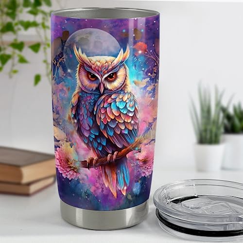 SANDJEST Owl Tumbler 20oz Stainless Steel Insulated Tumblers Coffee Travel Mug Cup Owls Gifts for Women Girls Gift for Birthday Christmas - color: Owl
