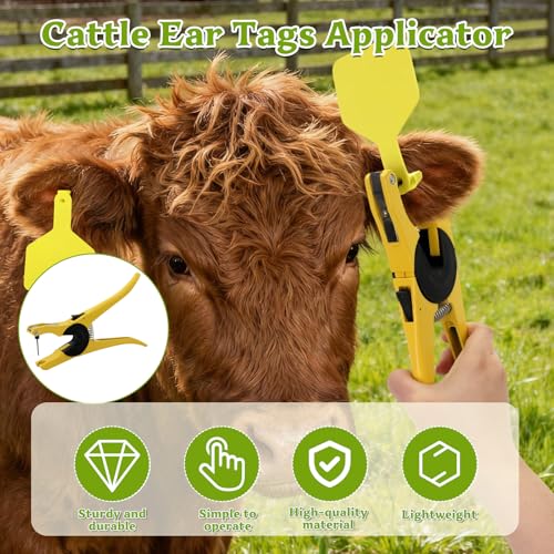 Cattle Ear Tags Pliers,Aluminum Alloy Livestock Applicator Tool | Z Ear Tagger Clamp for Cow Pig Sheep Goat Horse ,Labor-Saving Spring Snap-Lock with Stainless Steel Needle for Easy Load - color: Yellow