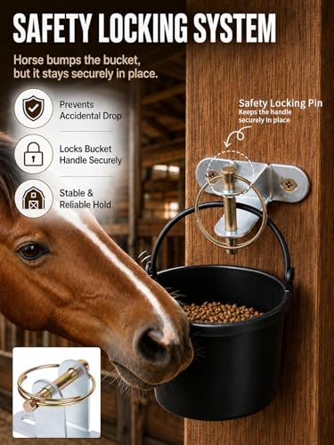 4 PCS Horse Water Bucket Hooks with Locking Pin, Feed Bucket Holder | Heavy Duty Wall Mounted Stable Bucket Hangers for Horse Stall, Barn, Livestock Feeding Supplies