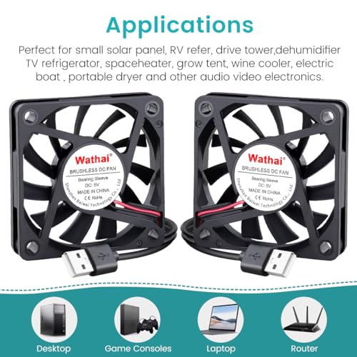 2 Packs Wathai 60mm x 10mm USB Computer Fan 5V with Speed Control for DIY | Variable Speed 5V USB Cooling Fan for Electronics Thin Slim Mini PC Case USB Powerful micro fans 60x60x10mm - size: 60x10mm (5V)