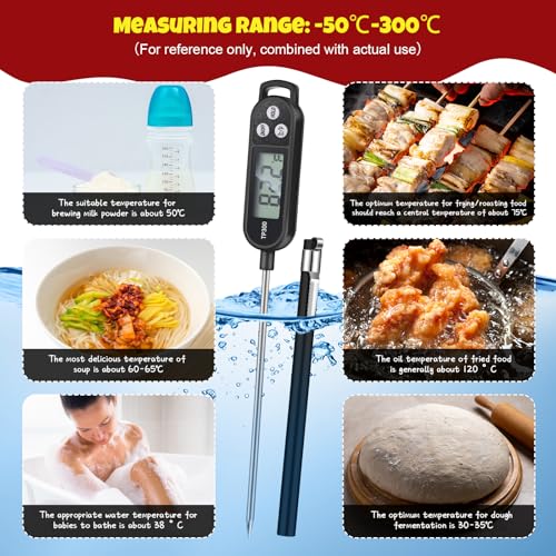 6 Pcs Instant Read Meat Thermometer Long Probe,Black, White, Red | Probe Waterproof Digital Thermometer, For Cooking BBQ Water Milk Liquids, Quick Accurate Food Temperature - color: Black, White, Red