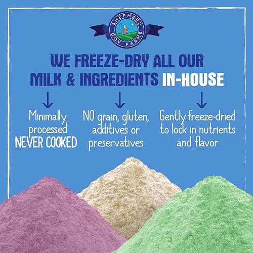 Shepherd Boy Farms Super Fruit Freeze Dried Raw Goat Milk Powder for Dogs | Pasture Fed Goats Without Antibiotics or Added Hormones, Includes Organic Fruits & Natural Probiotics. Makes 16 FL OZ - size: 1 Ounce (Pack of 1)